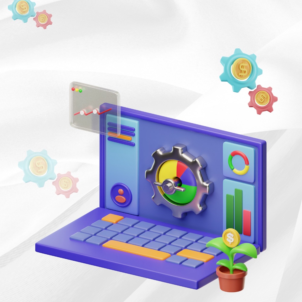 Illustration: Rechner und Auswertungen auf einem Laptop
